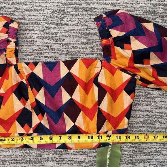 NWT Farm Rio Lindeza Grafica Linen Crop Top In Multi Small - Picture 8 of 13